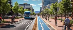bus lanest, bike lanes, and separate sidewalk