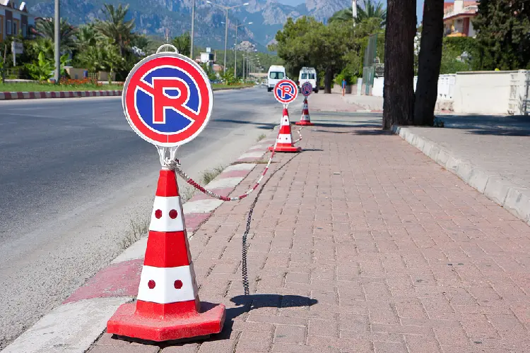 No-parking-signs-and-cones-posted-on-Denver-street-for-moving-truck-permit-requirements.