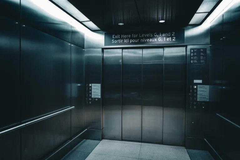 Interior of a modern freight elevator, illustrating the importance of reserving elevator access for Denver high-rise moves.